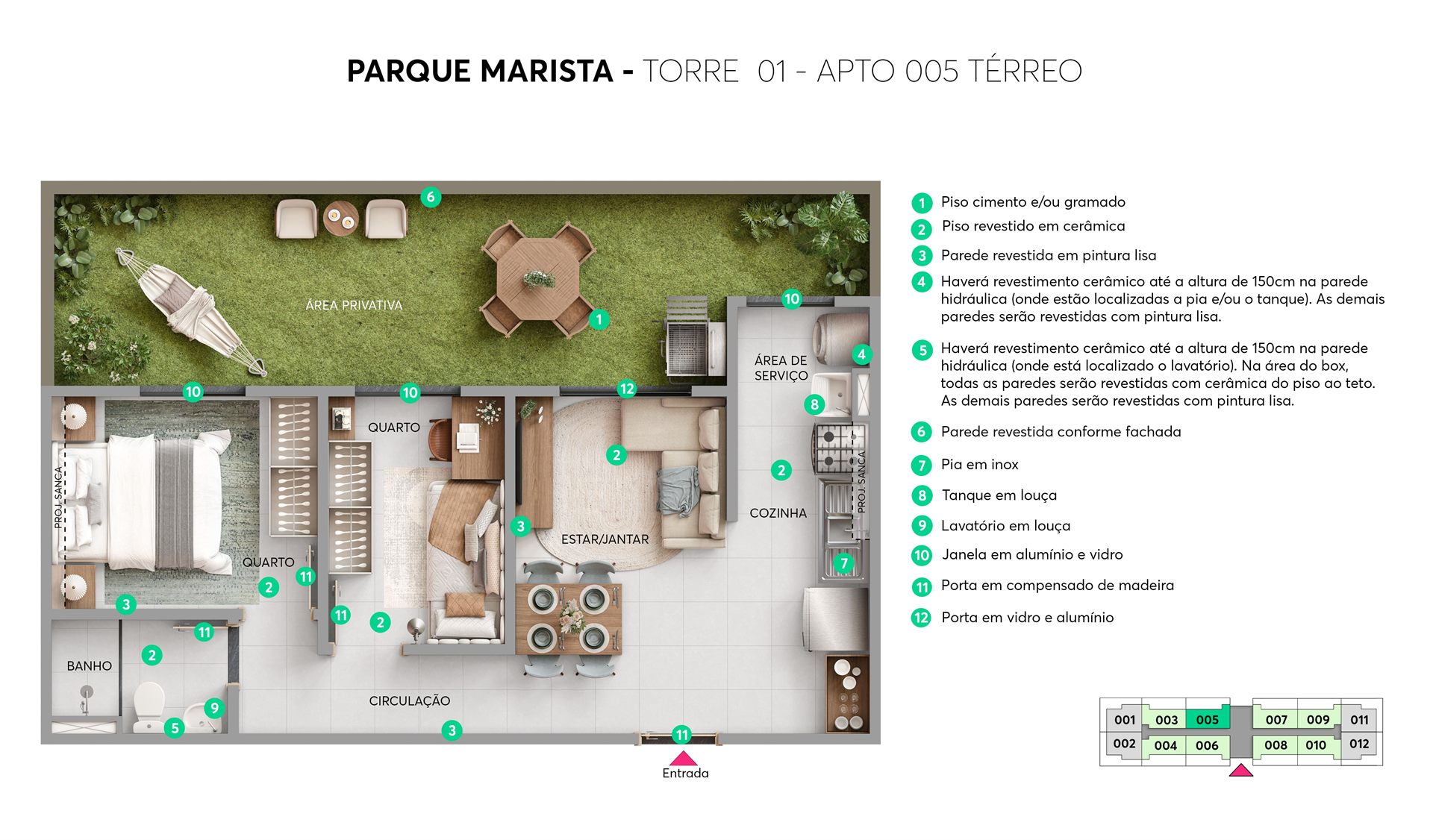 Planta - Torre 01 - Apto. 005 - Parque Marista MRV Fortaleza